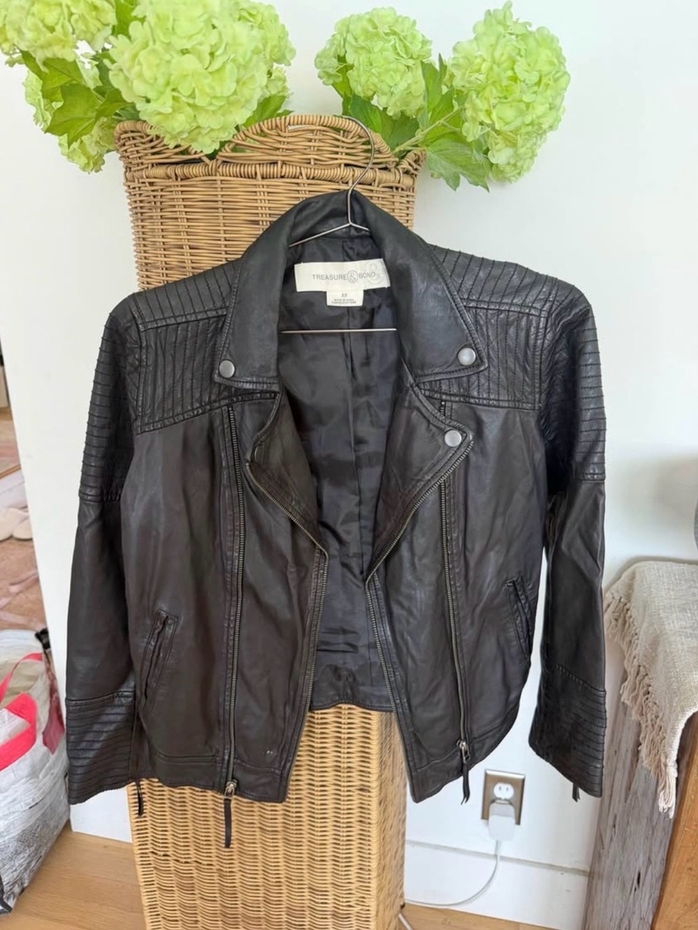 Treasure & Bond Black Quilted Leather Moto Jacket